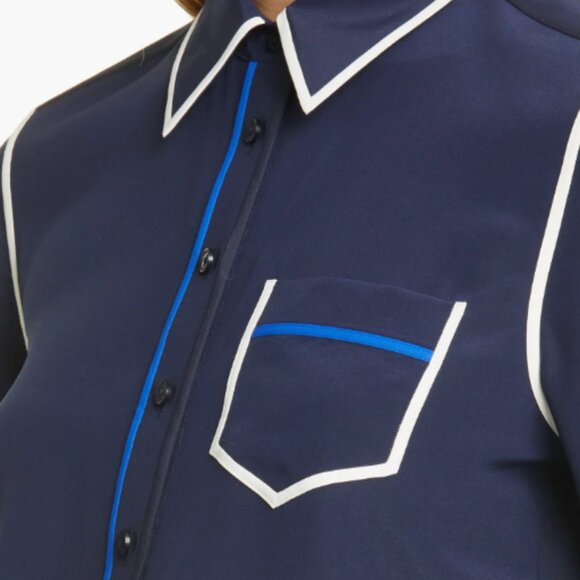 Tory Burch Contrast Binding Silk Shirt sz 12 - Picture 3 of 7